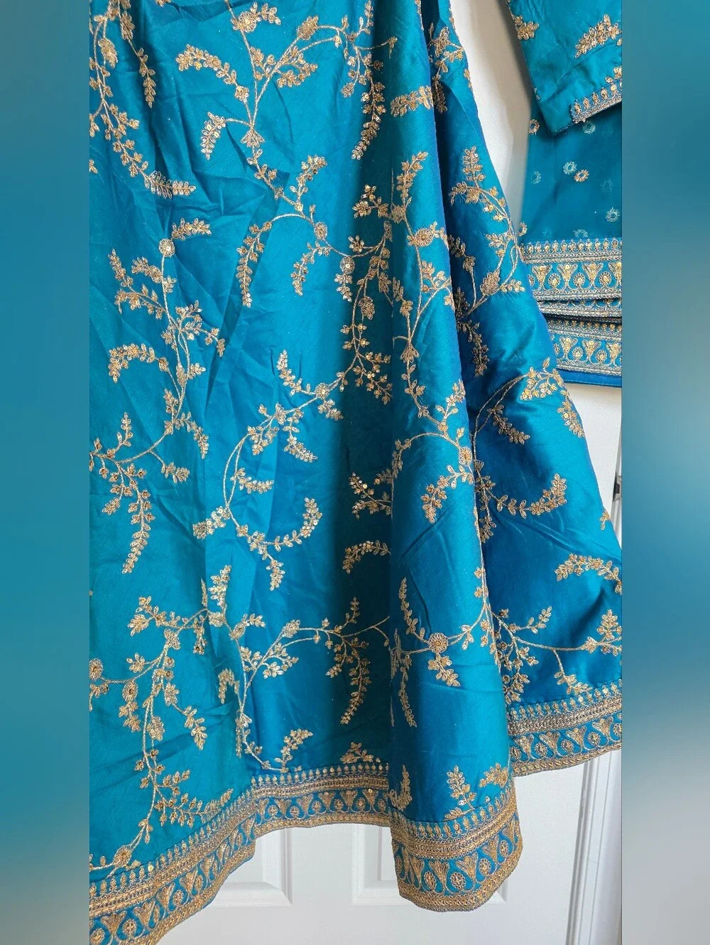 Teal Blue Embroidered Lehenga Choli – US  10 Large